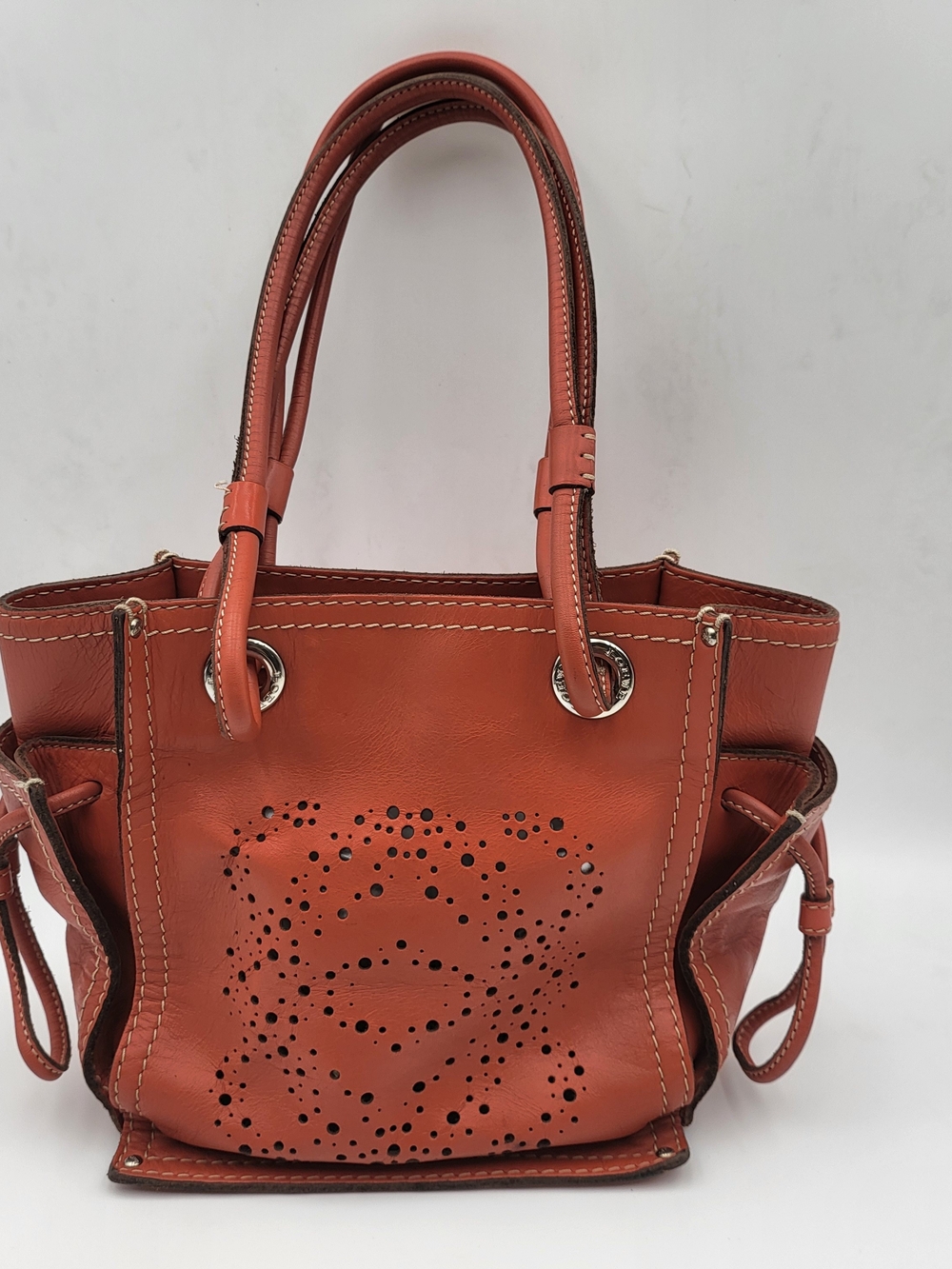 LOEWE Anagram Punching Shoulder Terracotta Calfskin Leather Bag, Auth. w/COA.